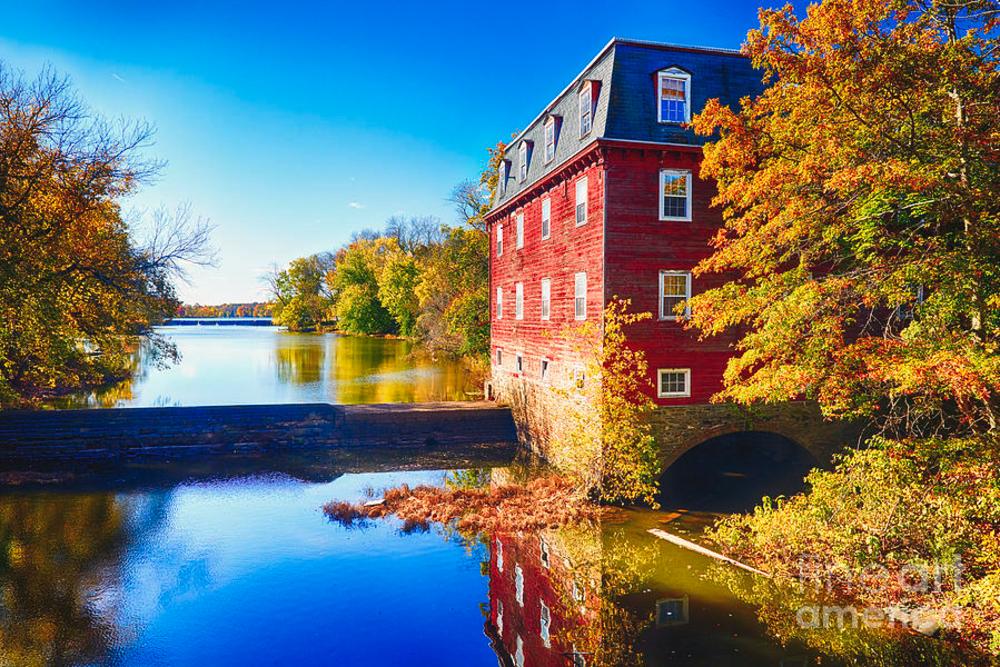 A bright day showcasing the Fall Colors at Kingston Mill