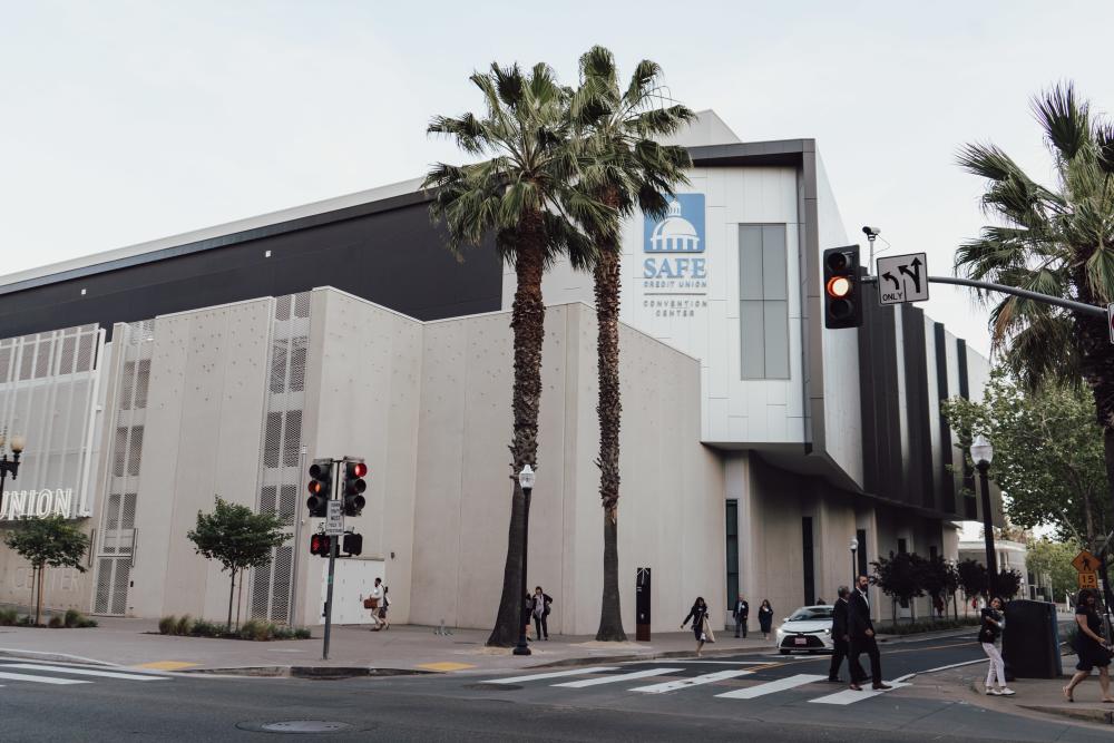 An exterior view of the SAFE Credit Union Convention Center from J and 13th streets.