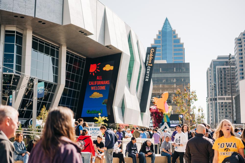 Fans outside the Golden 1 Center during March Madness