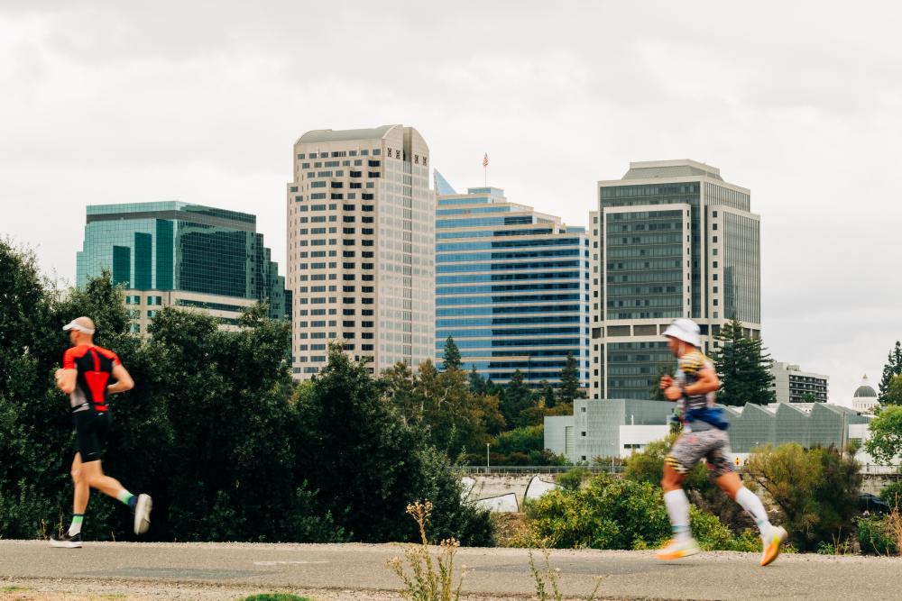 Athletes running during IRONMAN California