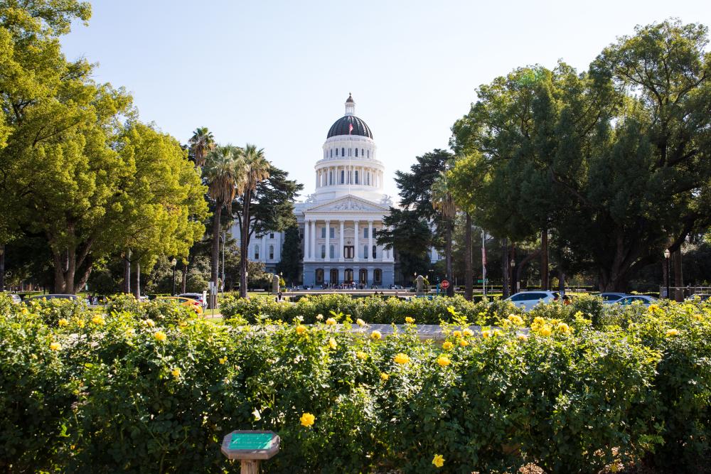 California State Capitol Building with flowers in front of it