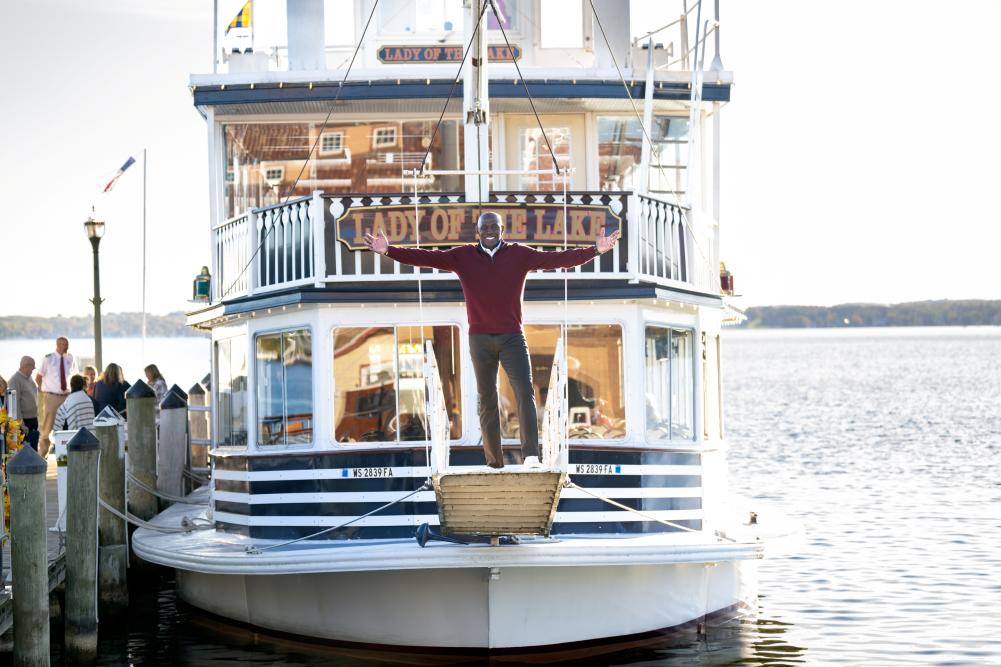 Donald Driver on the front of one of the Lake Geneva Cruise Line boats.