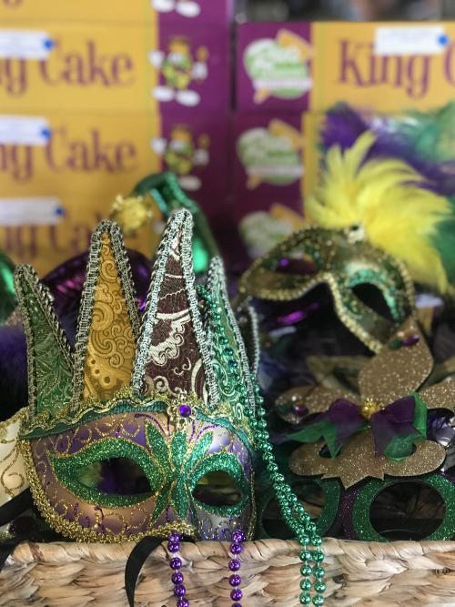 Raos King Cake and Mardi Gras mask