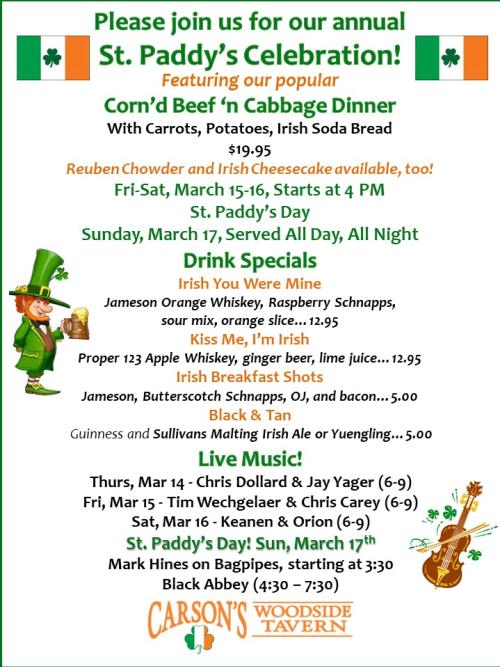 St. Patrick's Day themed menu