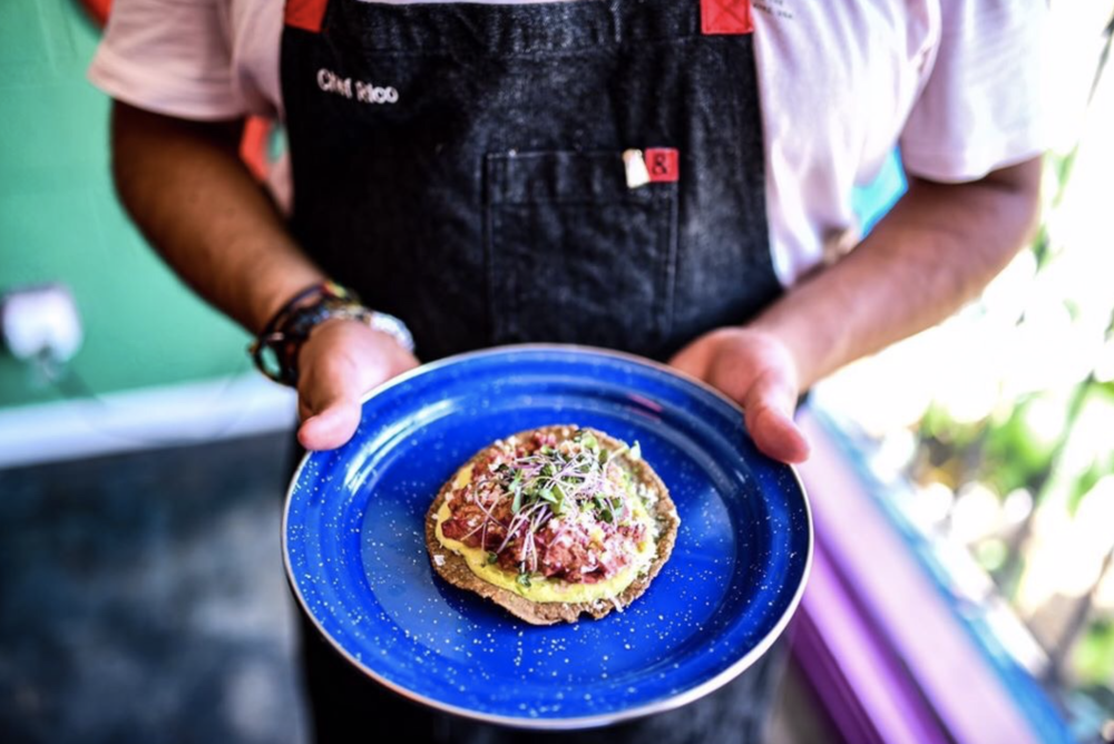 Beet Tartare Tostada from Nixta Taqueria restaurant in austin texas