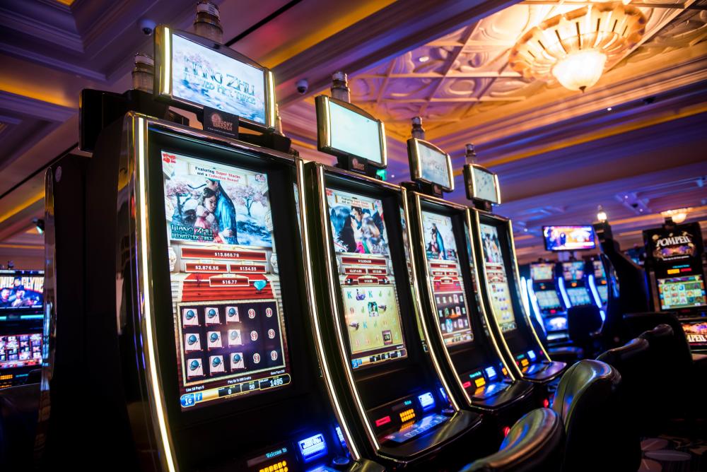 A row of slot machines at Agua Caliente Casino