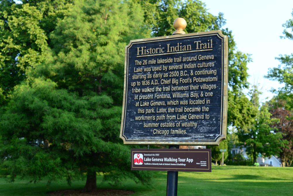 Historical plaque marking the native American shore path trail