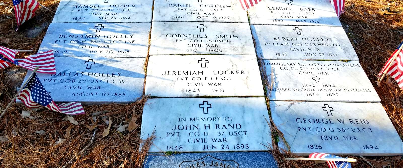 Unknown & Known Afro-Union Civil War Soldiers Memorial Grave Site with American Flags