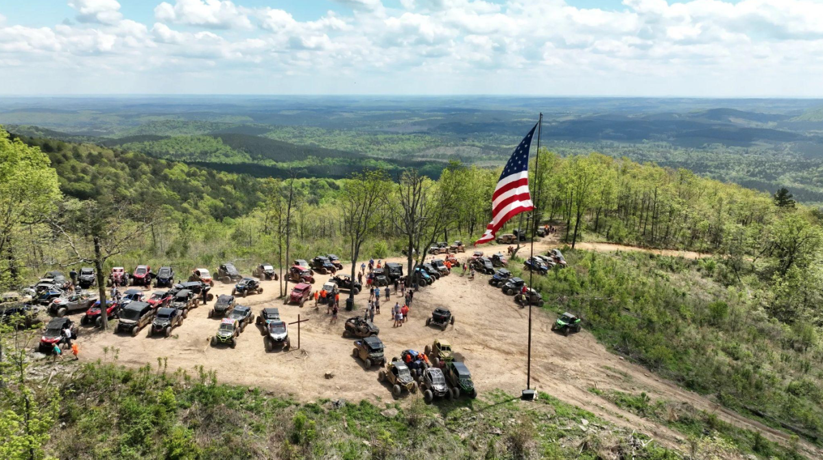 Ariel view of ATVs lined up at Indian Mountain ATV Park