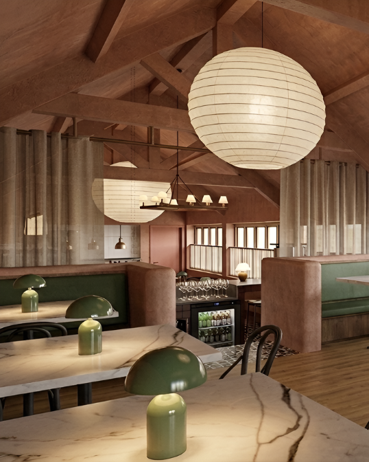 Lardon restaurant interior at Elkstone Studios in Cheltenham