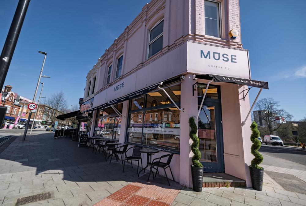 Outside of Muse Coffee Southampton on London Road on a sunny day