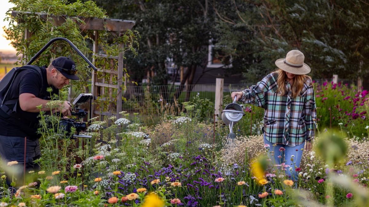 Filming Cathy water flowers at the Bloomery