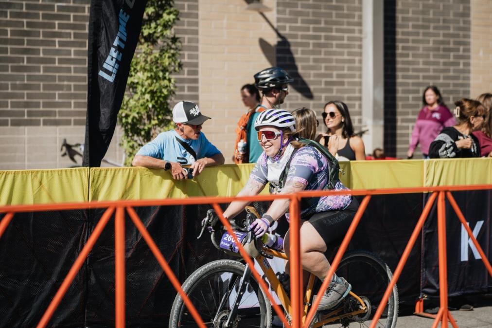 Marley Blonksey finishing Big Sugar Gravel race.