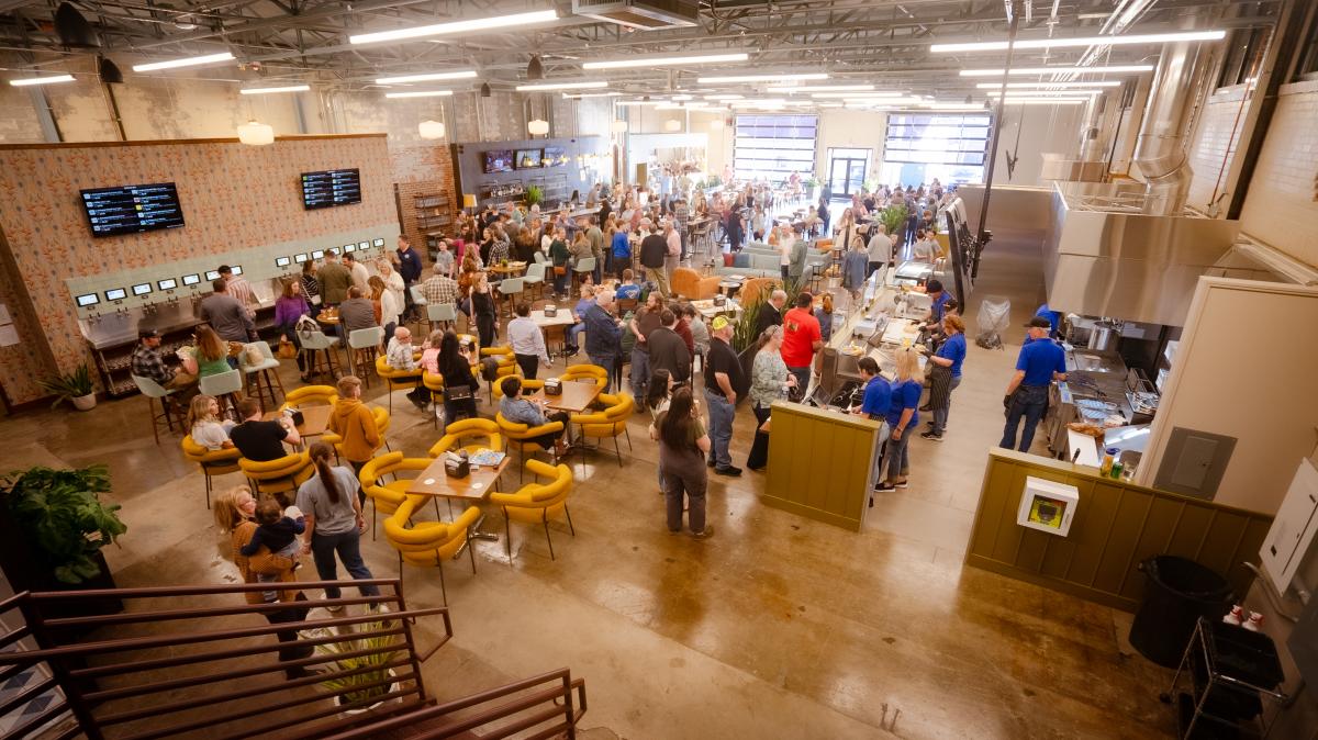 the busy food hall at social on main