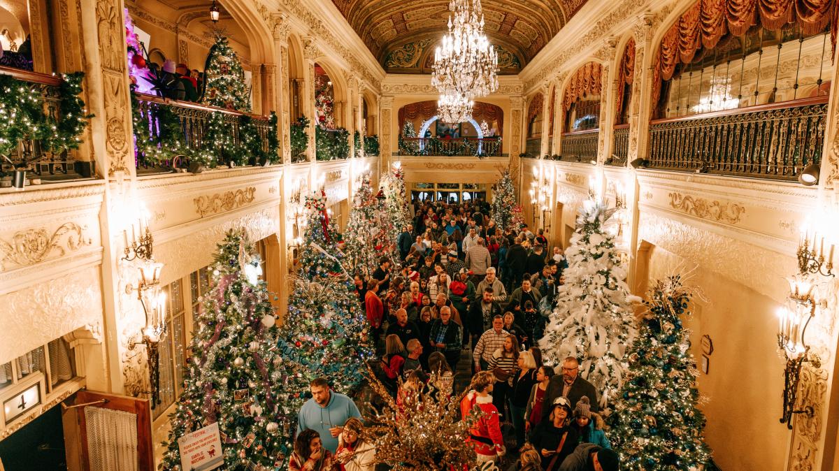The grand lobby of the Embassy Theatre during the Festival of Trees in Fort Wayne, Indiana The grand lobby of the Embassy Theatre during the Festival of Trees in Fort Wayne, Indiana