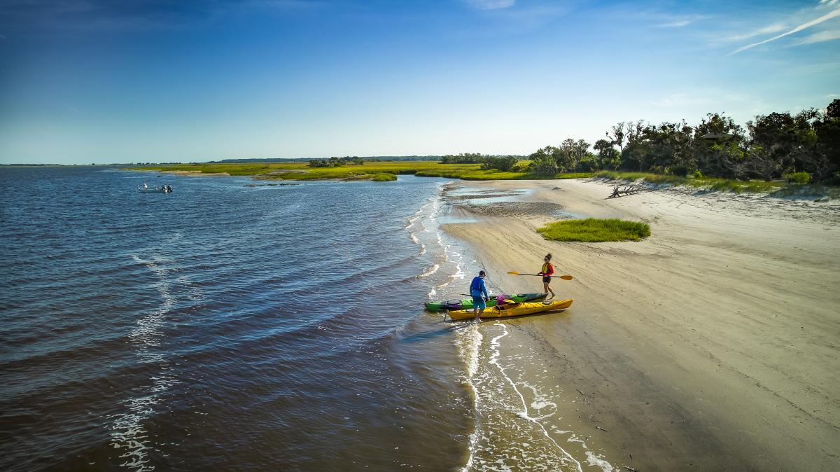 Kayaking on the beach in the Golden Isles