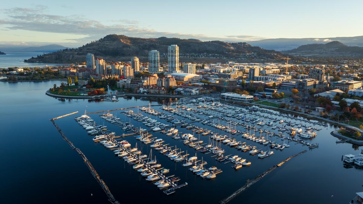 Downtown Kelowna during Fall Aerial