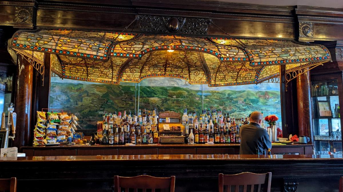 Stained Glass canopy over bar