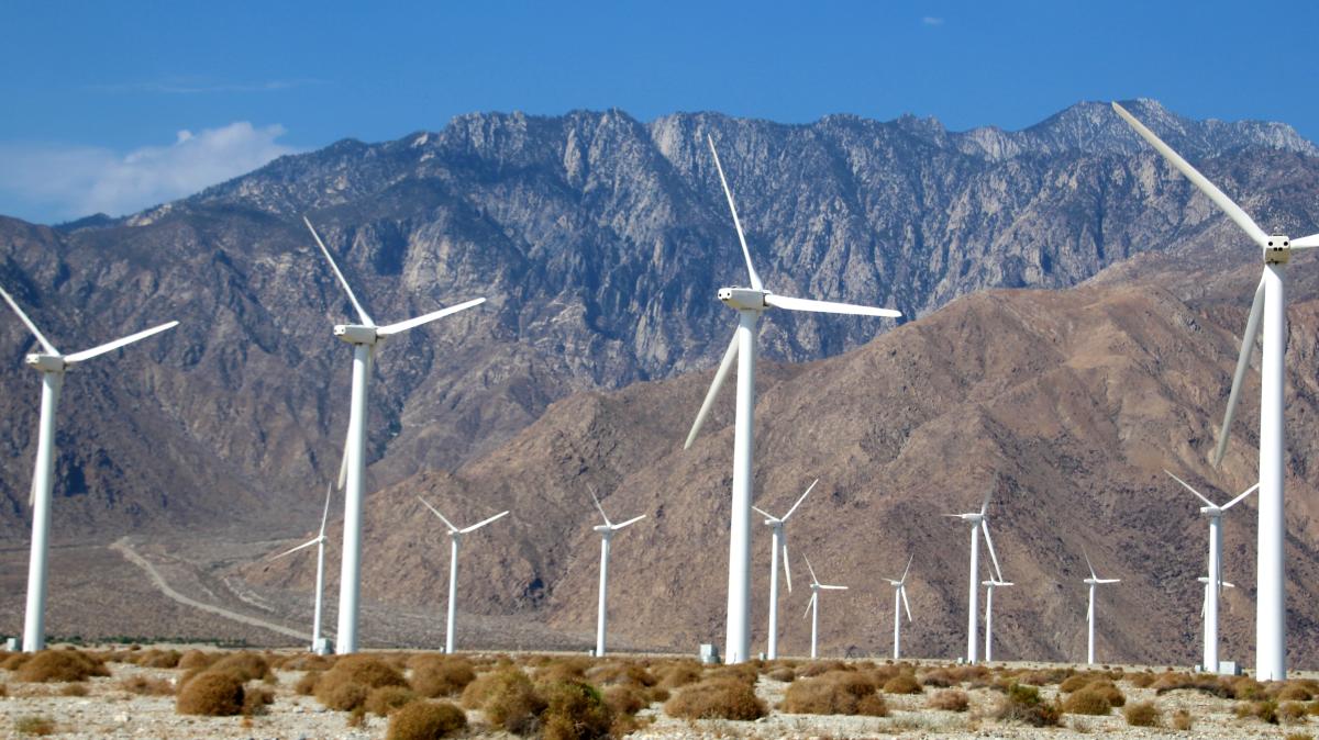 Windmills in front of San Jancinto mountains