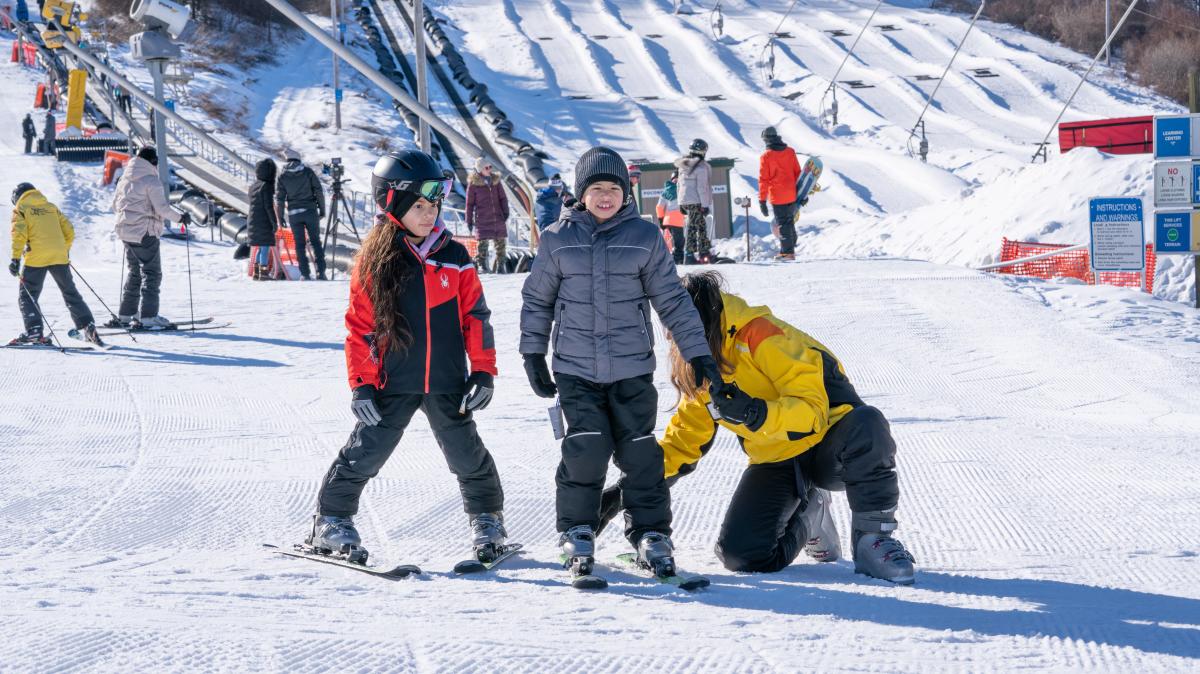 Children taking a ski lesson at Shawnee Mountain in the Poconos.