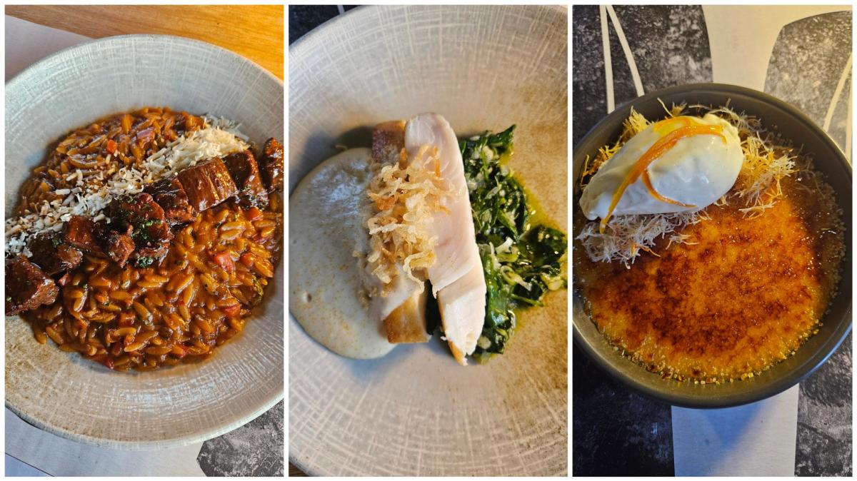Beef Giouvetsi, Pan roasted halibut and Portokalopita Crème Brûlée at Theion in Guildford, Surrey