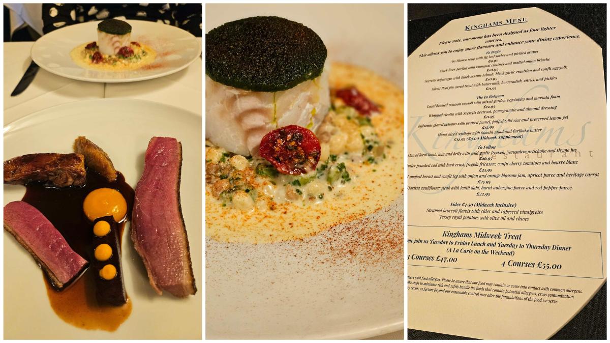 Main courses at Kinghams restaurant in Shere, Surrey