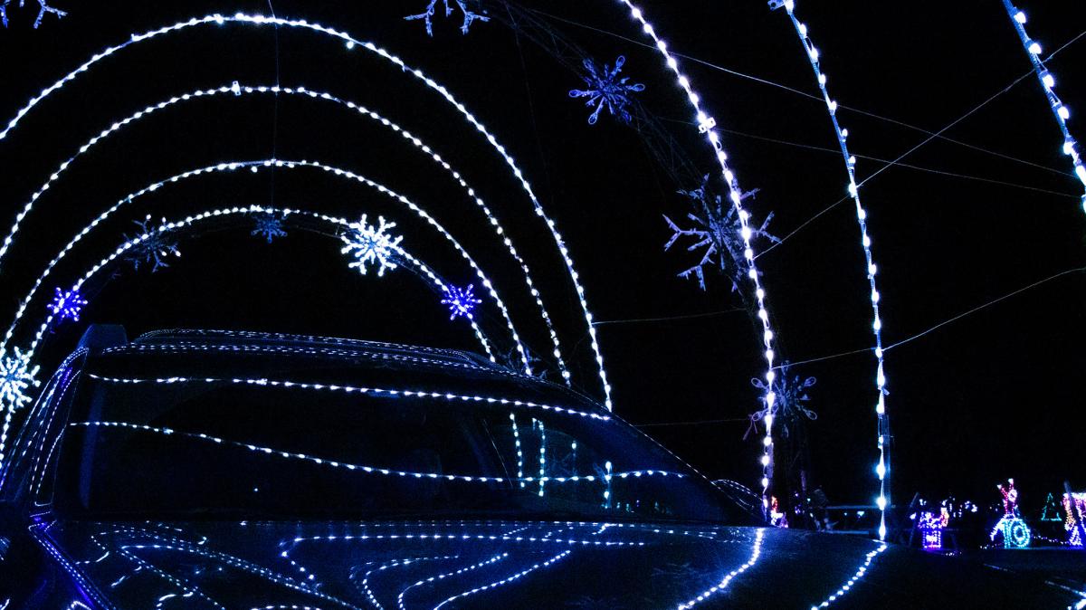 Car Under Winter Wonderland Light Display