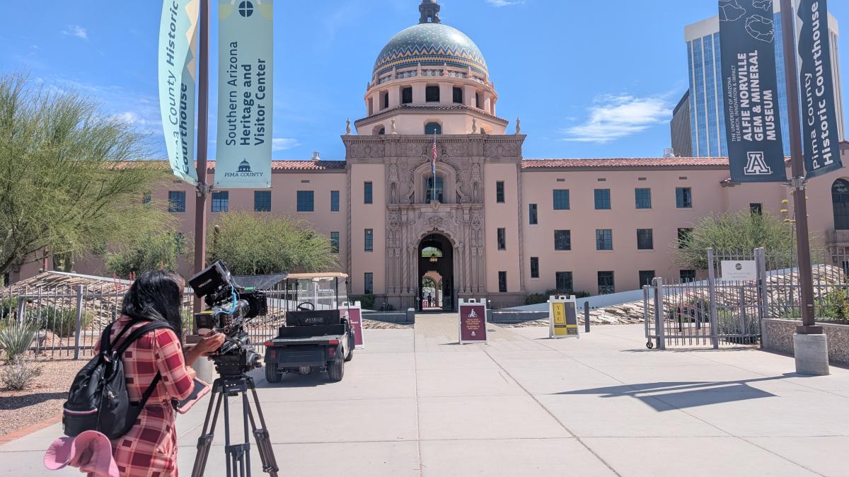 Film crew at the pima county courthouse