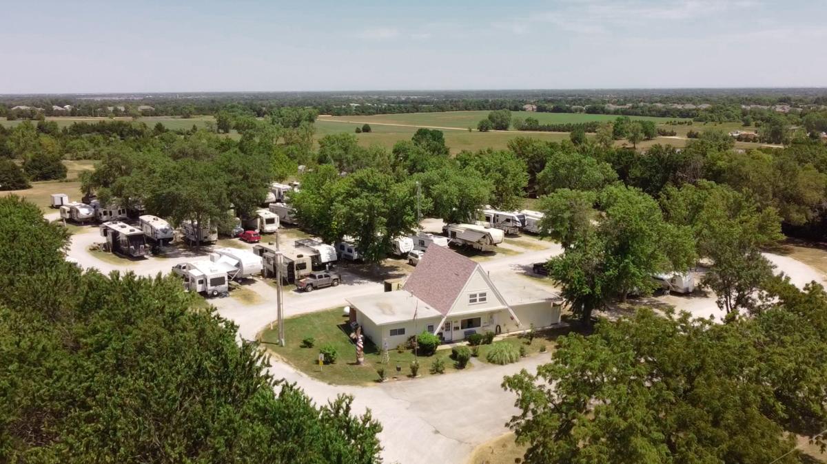A photo of the All Seasons RV Park in Wichita taken by a drone