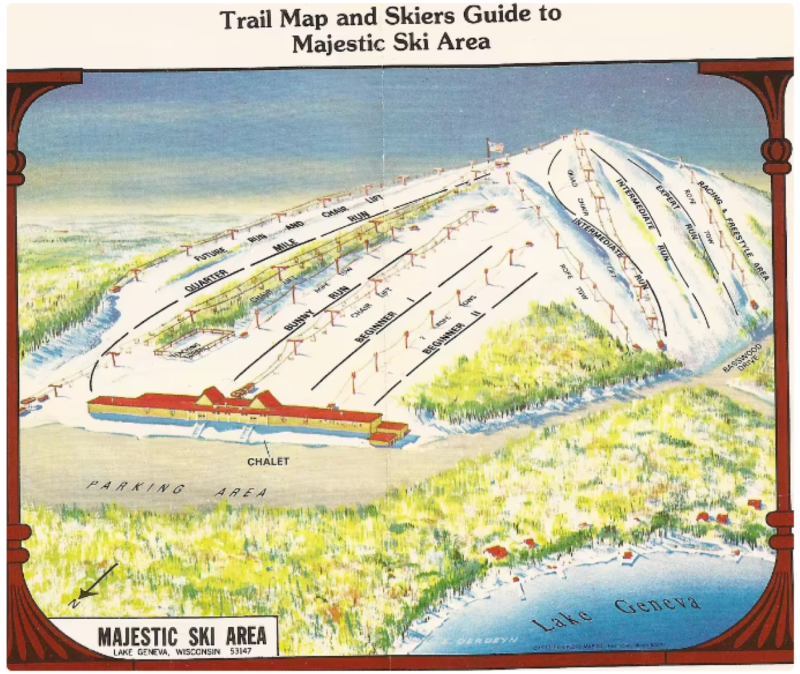 Vintage ski map of Majestic Hill
