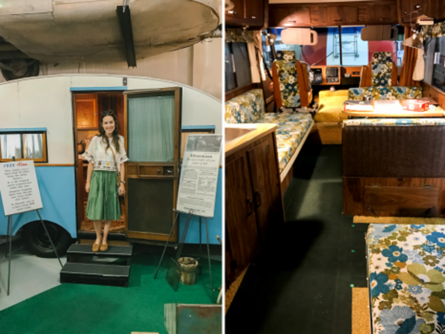 Collage of classic antique RVs in the Sisemore RV Museum