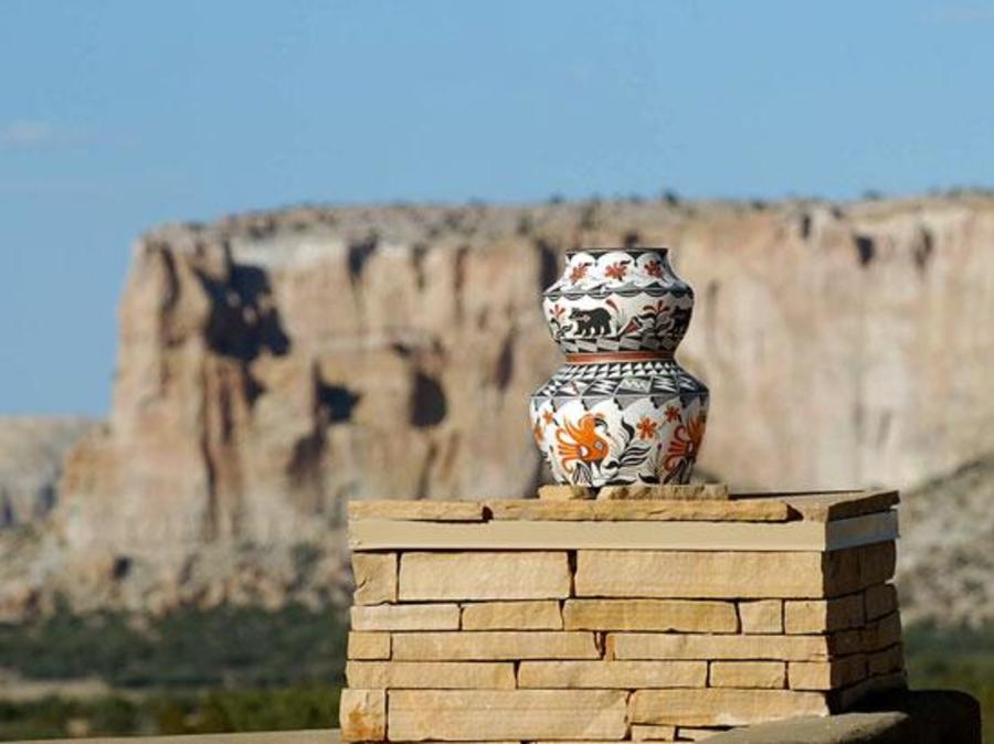 Acoma Pueblo, one hour west of Albuquerque, is famous for elaborately painted pottery.