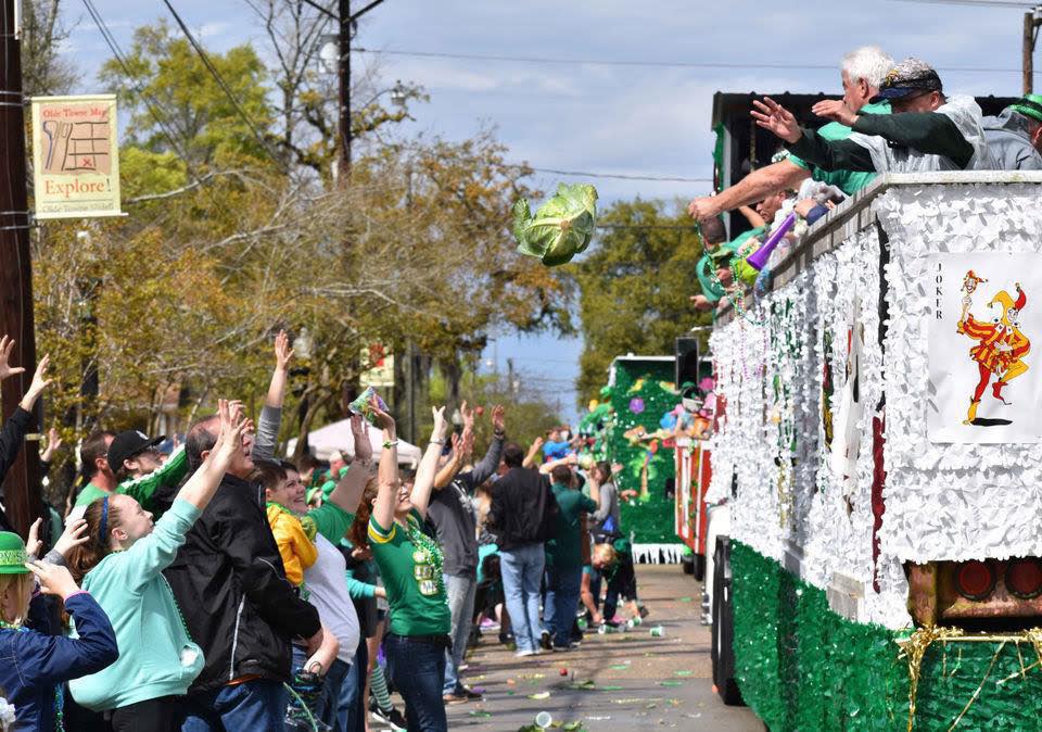 Throwing cabbages at the Slidell St. Patrick's Day Parade