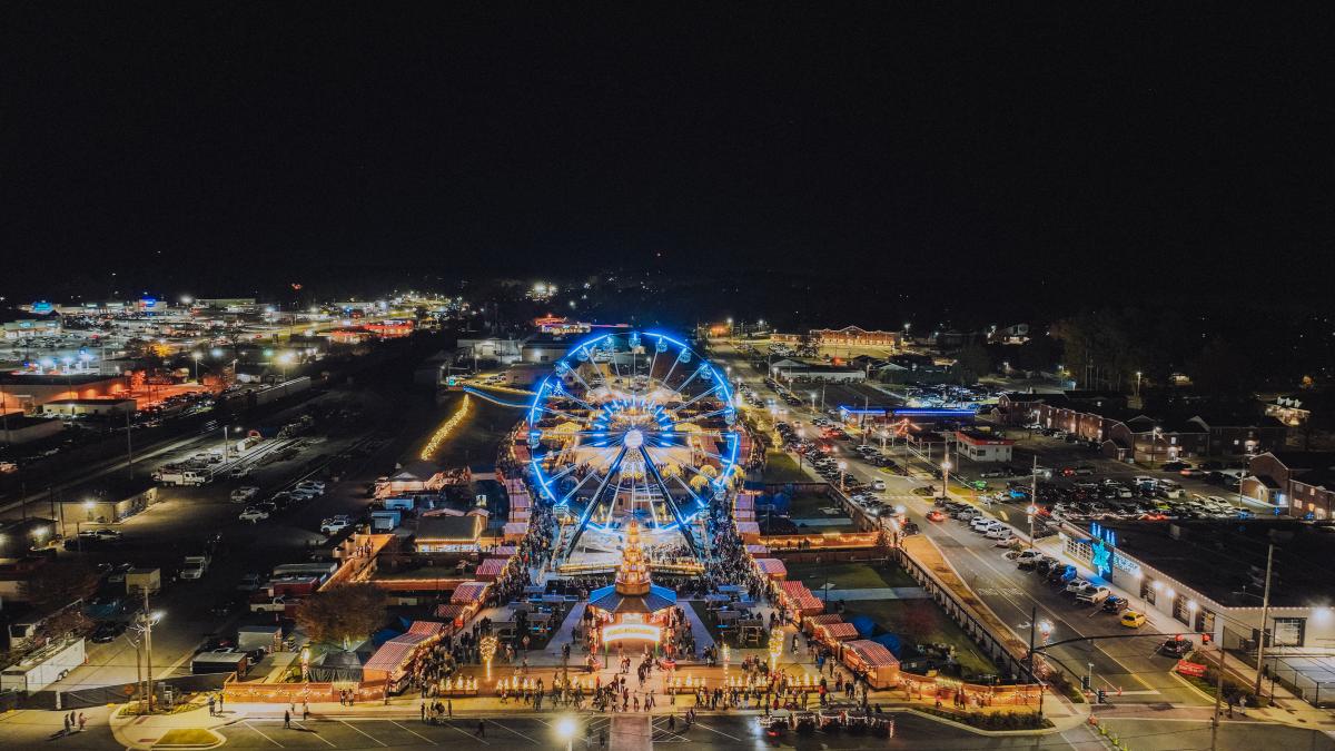 The night is all lit up during the Cullman Christkindlmarkt.