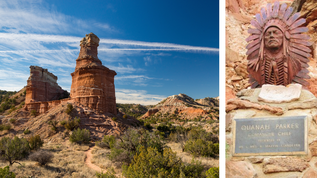 blue sky and the light house trail and bust of quanah parker
