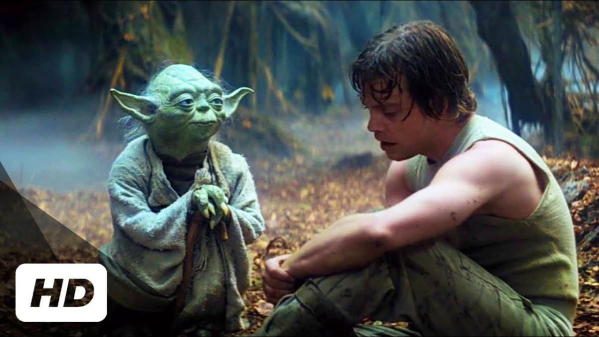 Yoda mentoring Luke Skywalker