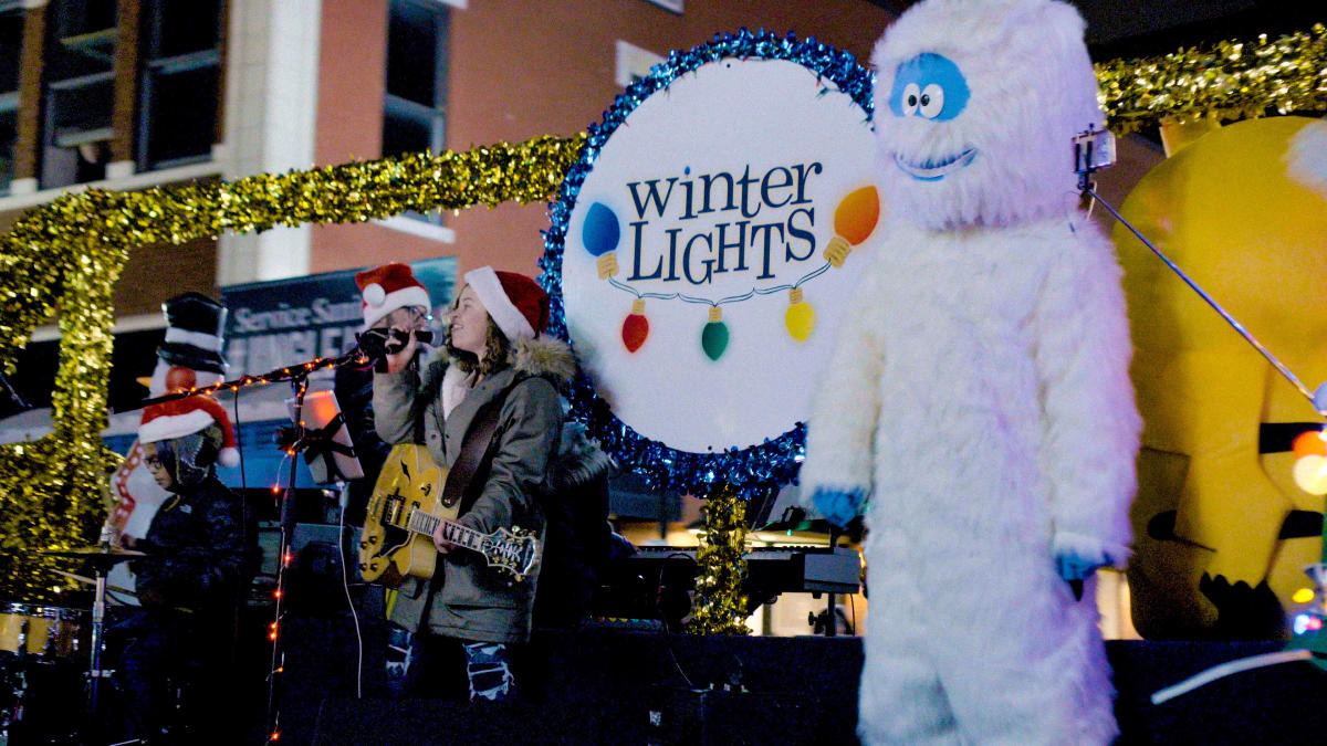 Parade float at Winter Lights, downtown Aurora's holiday celebration. 