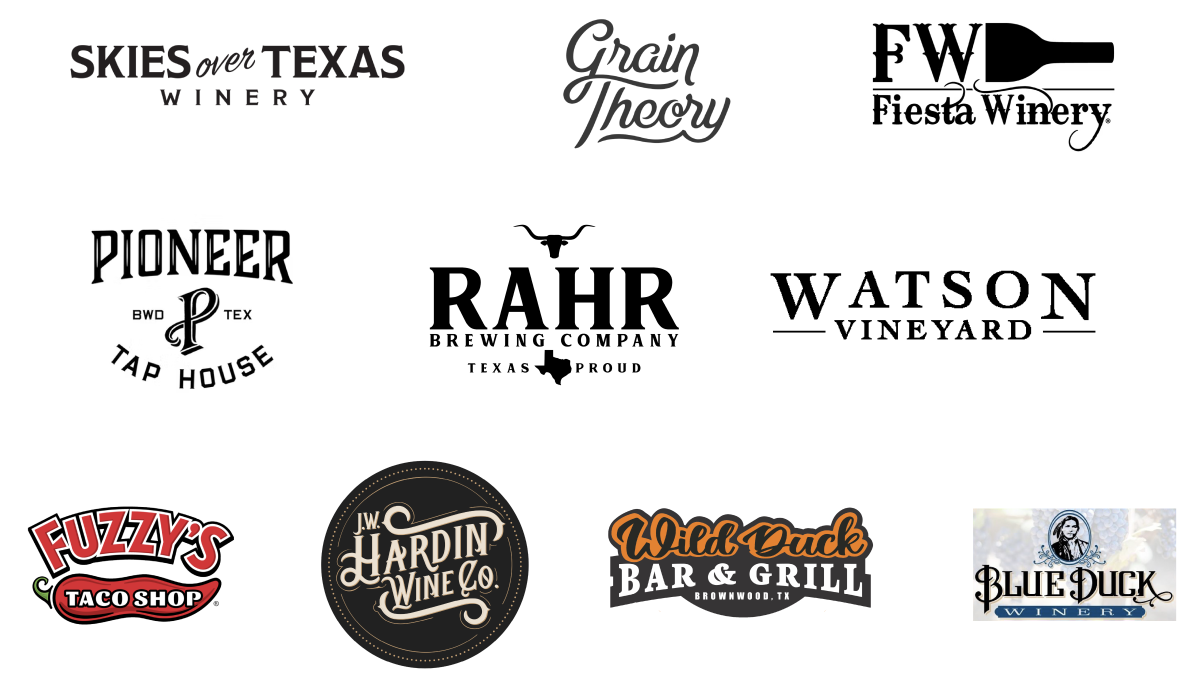 Skies over Texas (poured by Pioneer), Rahr & Sons Brewing Co., Grain Theory, Blue Duck Winery, The Winery at Willow Creek, Watson Vineyard, Baby Cow Brewing, Pioneer Tap House, Fuzzy's, JW Hardin Wine Co., Fiesta Winery (Poured by Pioneer), Wild Duck Bar & Grill