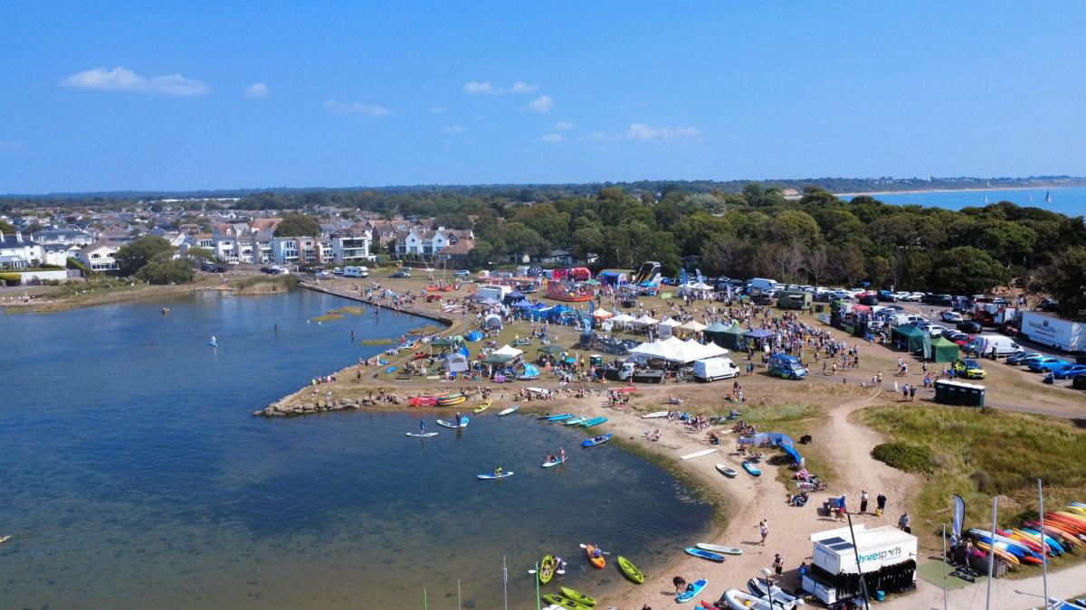 Drone shot of Mudeford Quay showing the Funday in progress