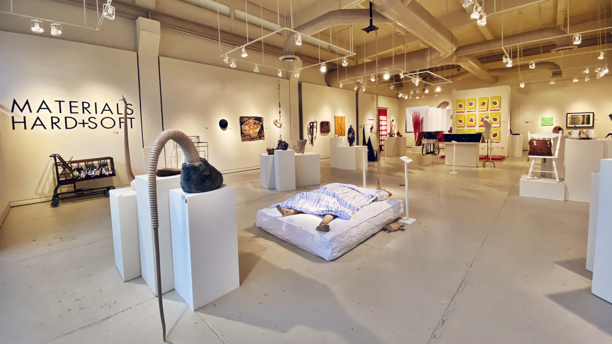 Interior of art gallery with contemporary art exhibit