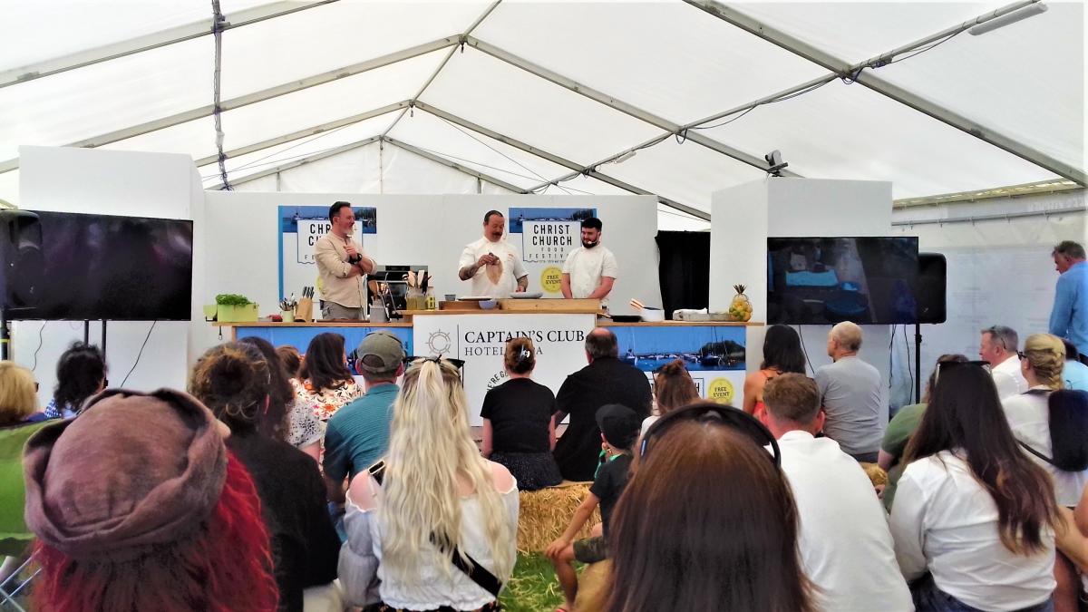 James Golding of The Pig Hotel group demonstrates cooking skills at the 2023 Christchurch Food Festival