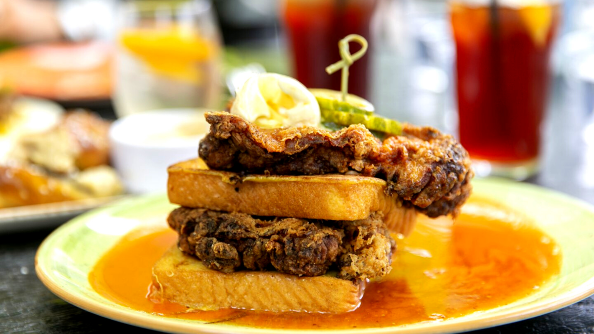 Chicken and french toast plated