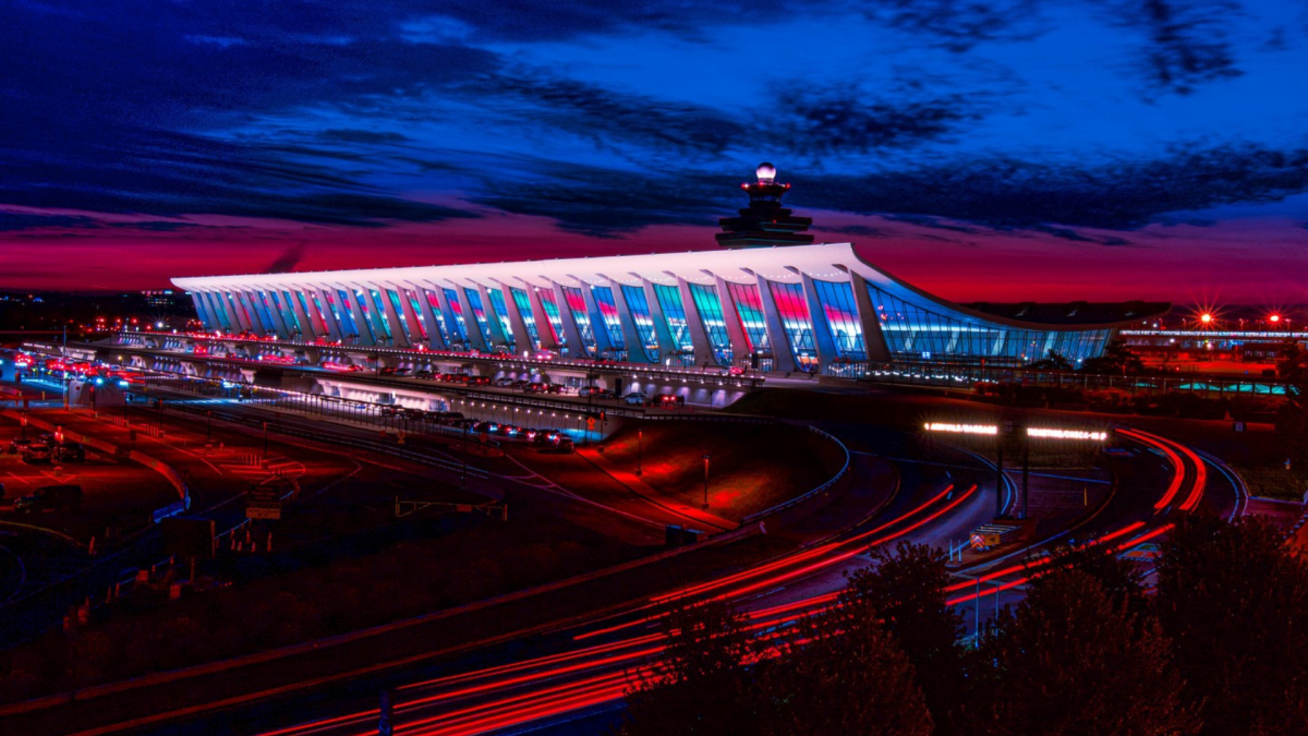 Washington Dulles Airport Terminal at sunset