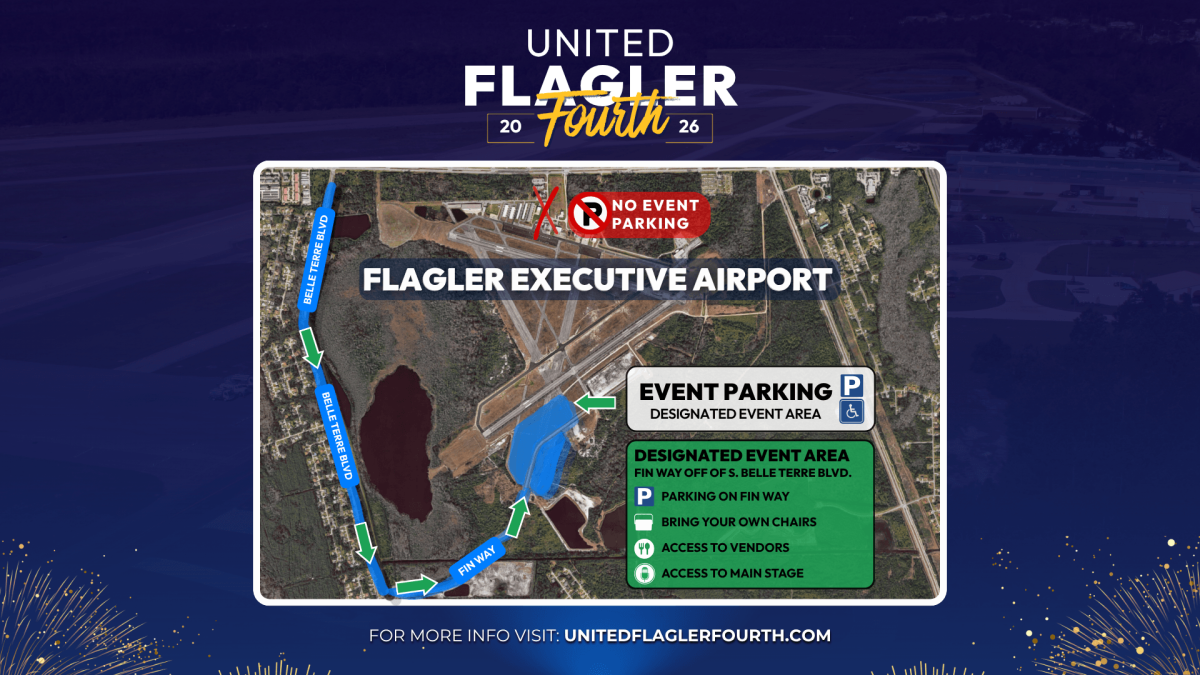 A parking map for Fireworks Over the Runways in Palm Coast, Florida.
