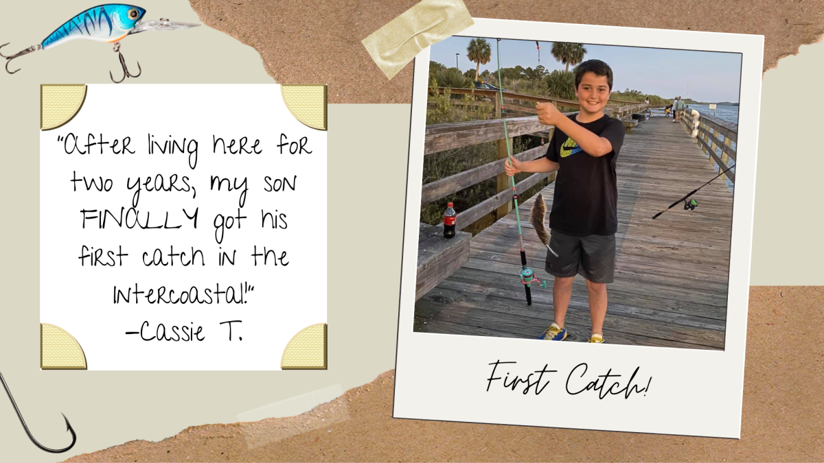 A boy holding up his first Intercostal catch in Palm Coast, FL