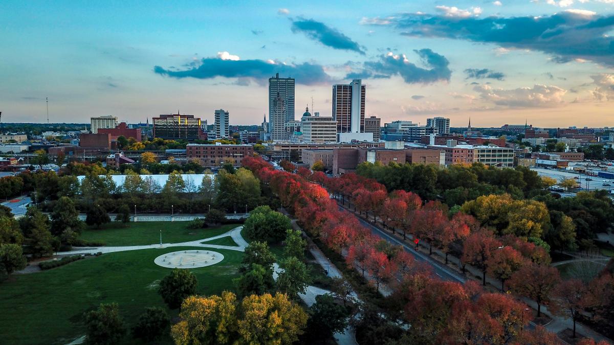 Fort Wayne Fall Skyline Drone Photo