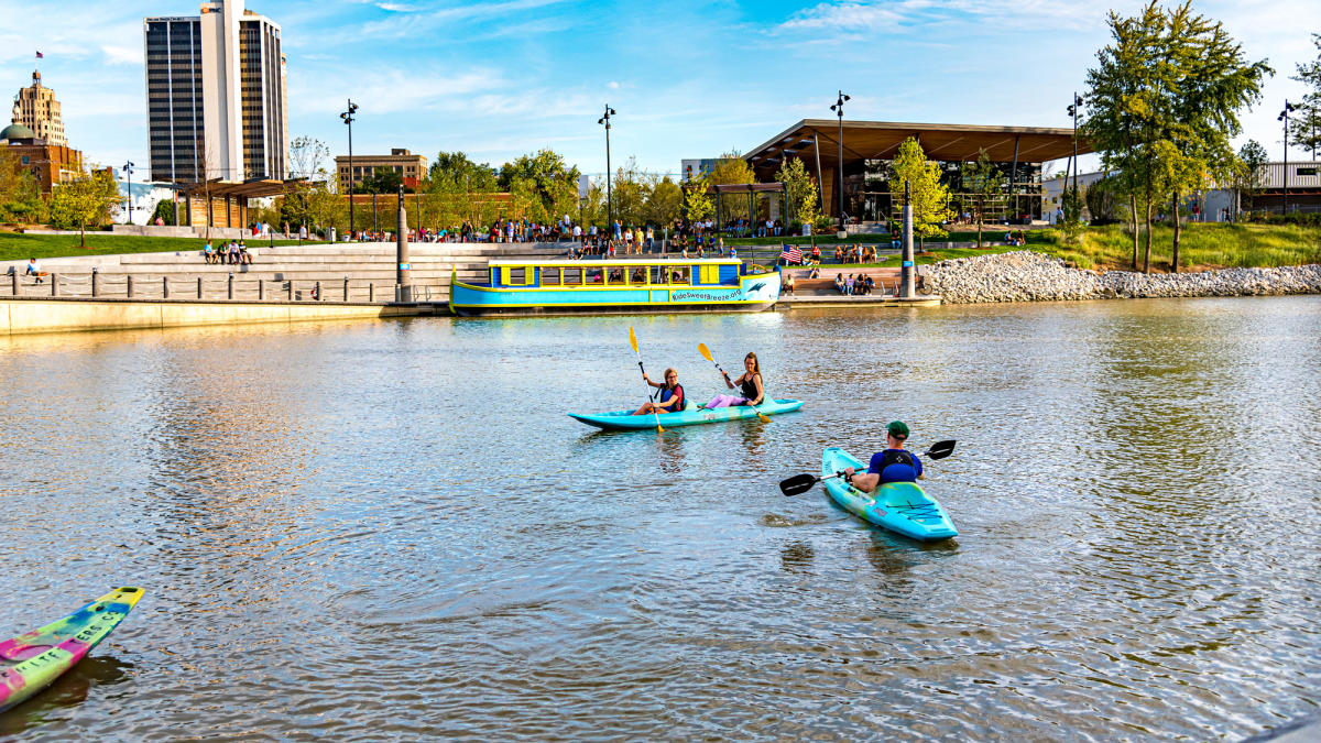 Kayakers at Promenade Park in downtown Fort Wayne