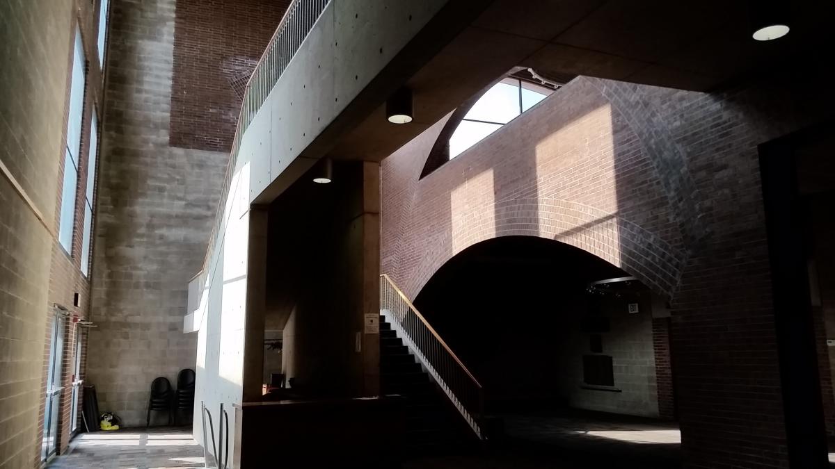 Interior architecture of the Arts United Center showcasing Louis Kahn's iconic architectural style.