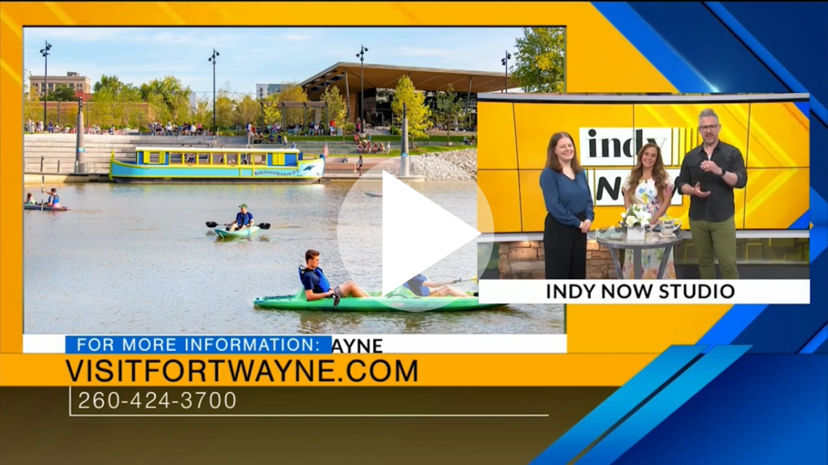 TV news image from Fox59 of Fort Wayne, Indiana and three people talking on screen