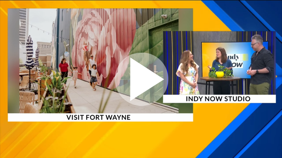 TV news image from Fox59 of Fort Wayne, Indiana and three people talking on screen